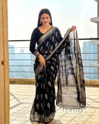 HITESH ENTERPRISE Self Design Dharmavaram Cotton Linen Saree(Blue)