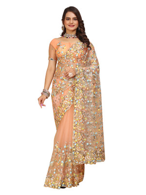 Tejal Creation Self Design Bollywood Net Saree(Orange)