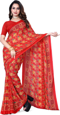 HARIOM FASHION Printed Ikkat Georgette Saree(Red)