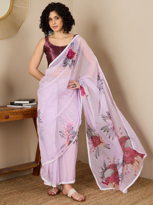 Tasrika Digital Print Pre Draped Saree Organza Saree(Purple)