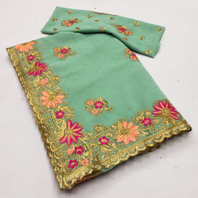 KHRITI FAB Georgette Embroidered Blouse Material
