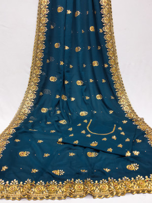 KHRITI FAB Embroidered Bollywood Georgette Saree(Dark Green)