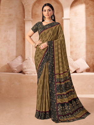 Sareemall Printed Daily Wear Crepe Saree(Brown)