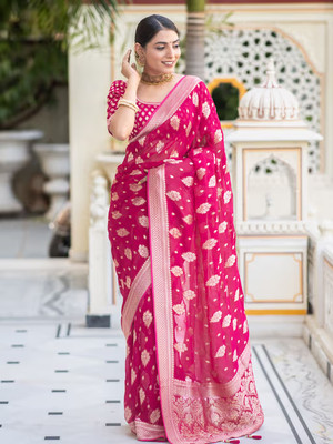 SYNVOZET Woven, Self Design Kanjivaram Pure Silk, Silk Blend Saree(Pink)