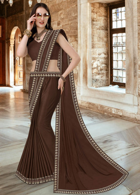RichEraa Self Design Bollywood Lycra Blend, Chiffon Saree(Brown)