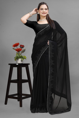 Manan Creation Embellished Bollywood Georgette, Chiffon Saree(Black)