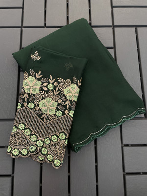 V AMAN FASHION Solid/Plain, Self Design, Embroidered Bollywood Art Silk Saree(Dark Green)