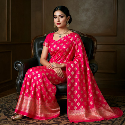 Rishi textile house Woven, Self Design Banarasi Art Silk Saree(Magenta)