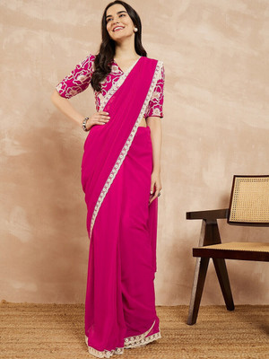 ROOP SUNDARI SAREES Solid/Plain Bollywood Georgette Saree(Pink)
