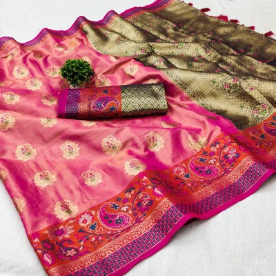 DURGA TEXTILE Embellished Kanjivaram Jacquard, Silk Blend Saree(Pink)