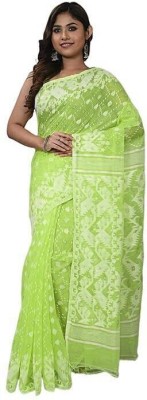 Oishani Saree Ghor Self Design Jamdani Cotton Silk Saree(Light Green)