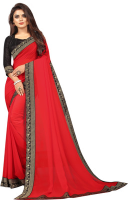 Flip The Style Solid/Plain Bollywood Georgette Saree(Red)