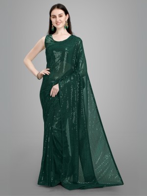 Bluebirdimpex Embellished Bollywood Georgette Saree(Green)