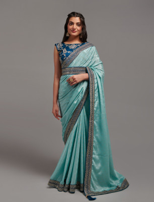 VHCLOTHES Embroidered Banarasi Net Saree(Light Green)