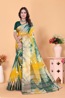 Aarunika SBT Solid/Plain Bollywood Organza Saree(Green)
