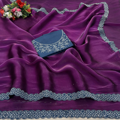 JENNYFEB Solid/Plain Bollywood Art Silk Saree(Purple)