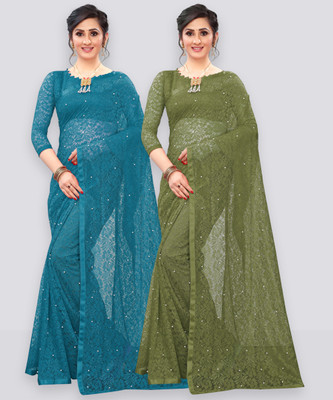 LOROFY Self Design Bollywood Brasso Saree(Pack of 2, Multicolor)