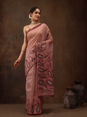 Divastri Digital Print Banarasi Cotton Blend Saree(Orange)