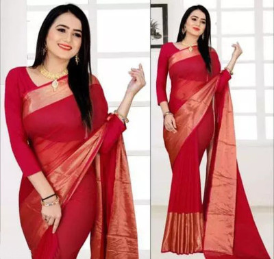 Vragi Solid/Plain Bollywood Chiffon Saree(Red)