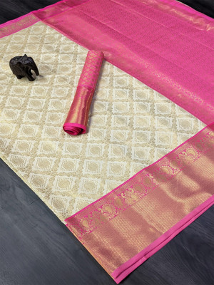 yourwish Woven, Checkered, Embellished, Self Design Kanjivaram Jacquard, Cotton Silk Saree(Multicolor)