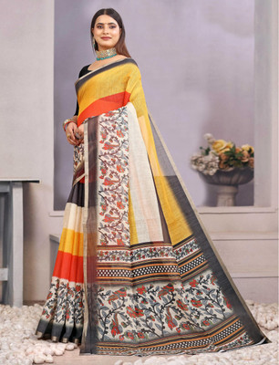 HouseOfCommon Printed Kanjivaram Pure Cotton, Cotton Linen Saree(Black)