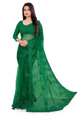 RMV Fashion Embroidered Bollywood Net Saree(Green)