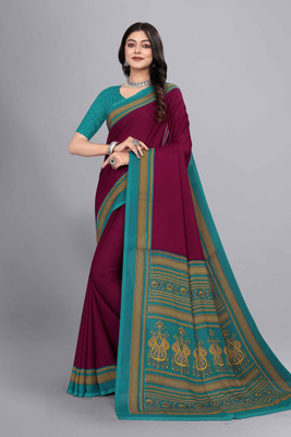 Novus Knitting Printed Daily Wear Crepe Saree(Purple)