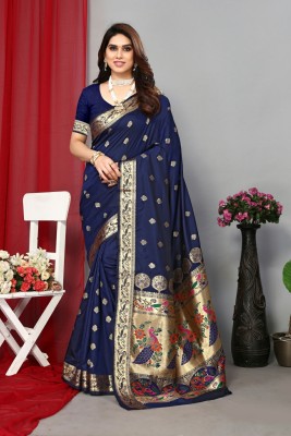 GOLDOLL FAB Woven Paithani Jacquard Saree(Blue)