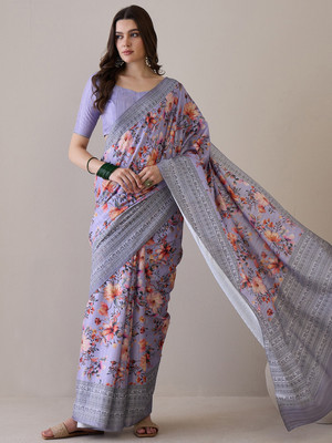 Tasrika Printed Daily Wear Silk Blend Saree(Purple)