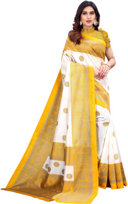 HouseOfCommon Self Design Banarasi Art Silk Saree(White, Yellow)