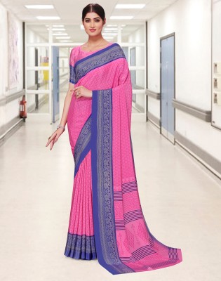 Satrani Floral Print, Geometric Print, Printed Daily Wear Crepe Saree(Pink, Blue)