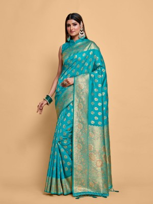 MIMOSA Woven Kanjivaram Art Silk Saree(Light Blue)