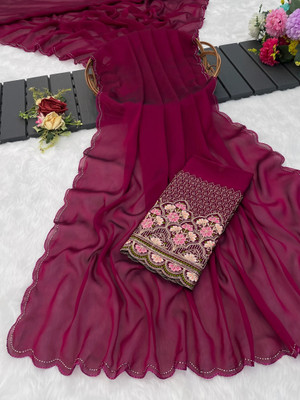JIVI CLOTHING Solid/Plain Bollywood Chiffon Saree(Maroon)