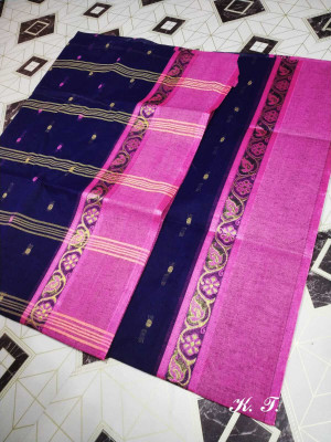 Ghosh handloom Self Design Tant Cotton Blend Saree(Multicolor)