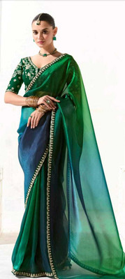 Urvashi Creation Sarees Embroidered Bollywood Organza Saree(Green)