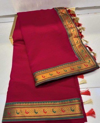 AAMONASTHA Dyed, Solid/Plain Daily Wear Georgette, Chiffon Saree(Maroon)