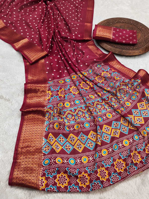 Sitanjali Printed Bollywood Silk Blend Saree(Red)