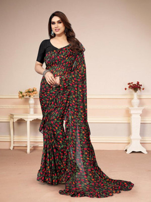 Panchvati NX Printed Bollywood Georgette Saree(Black)