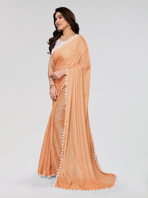 APERA Striped Daily Wear Polyester Saree(Orange)