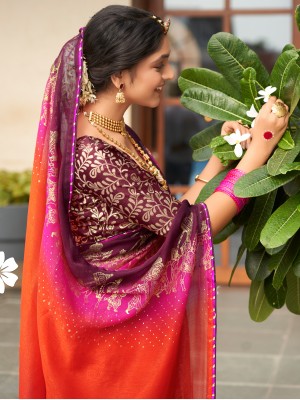 Sareemall Embellished Bollywood Chiffon Saree(Orange)