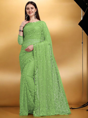 NORAFLEXx Self Design Bollywood Net Saree(Green)