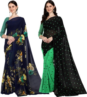 kashvi sarees Floral Print Daily Wear Georgette Saree(Pack of 2, Dark Blue, Green, Black)