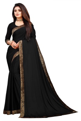 ENCLIQ Solid/Plain Daily Wear Lycra Blend Saree(Black)