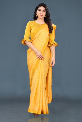 ANOKHI STYLE Striped Bollywood Silk Blend Saree(Yellow)