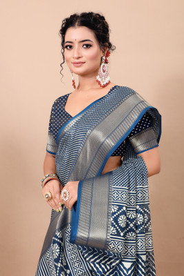 THE PRIVATE LABLE Embroidered Mysore Linen Saree(Blue, Silver)