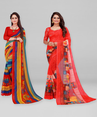 Divastri Printed Daily Wear Georgette Saree(Pack of 2, Dark Green)