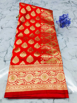 LYANNA Woven, Paisley, Self Design Banarasi Handloom Satin Saree(Maroon)