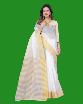 ShriSaree Woven Kasavu Pure Cotton Saree(White)