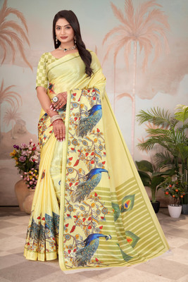 SMITSAREE Printed Bollywood Crepe Saree(Cream)
