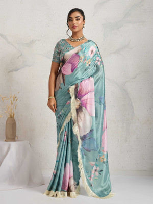 Rachna Digital Print Daily Wear Satin Saree(Blue)